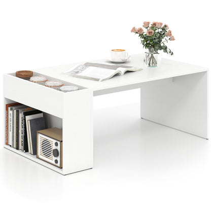 Coffee Table 85cm Coffee Table with Double-Layer Storage Space-White