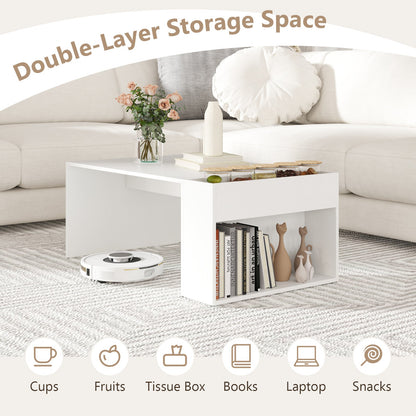Coffee Table 85cm Coffee Table with Double-Layer Storage Space-White