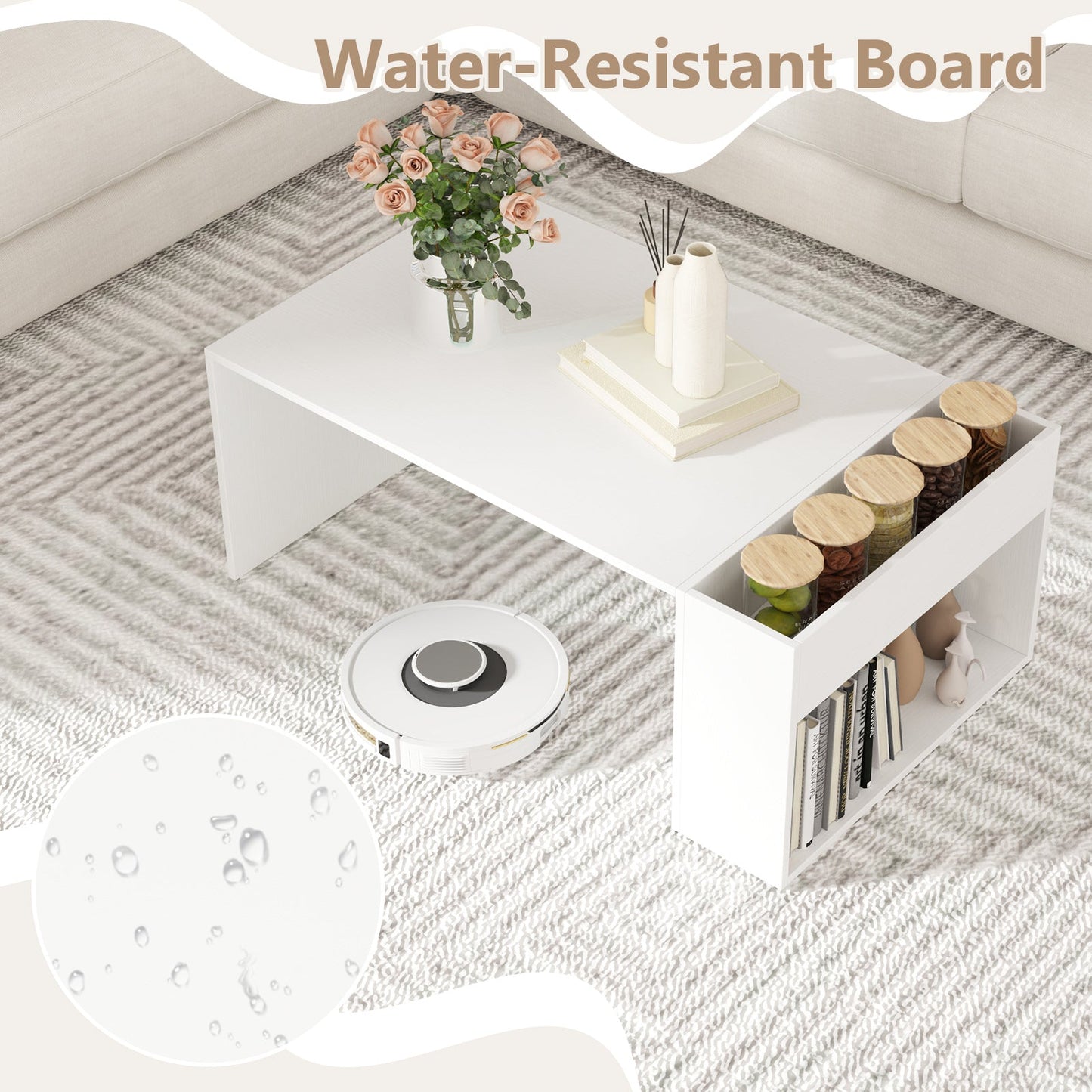 Coffee Table 85cm Coffee Table with Double-Layer Storage Space-White