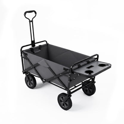 Collapsible Wagon Cart with Flexible Handle and Cup Holders-Grey
