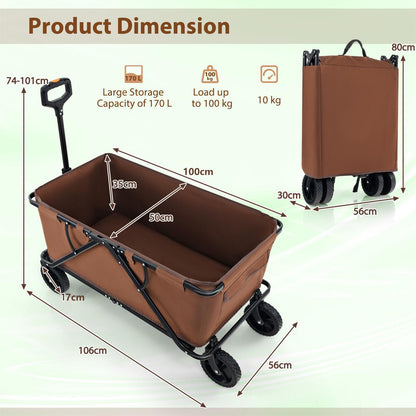 Collapsible Foldable Wagon Cart with Adjustable Handlebar-Coffee