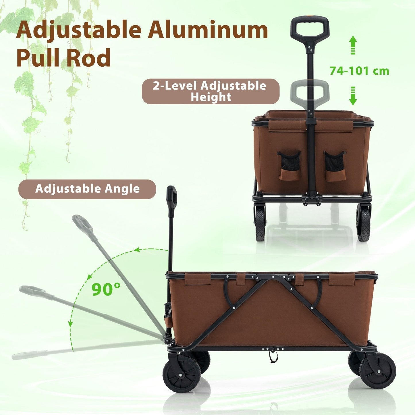 Collapsible Foldable Wagon Cart with Adjustable Handlebar-Coffee