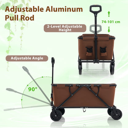 Collapsible Foldable Wagon Cart with Adjustable Handlebar-Coffee
