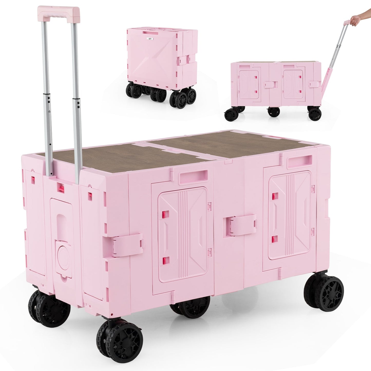 Collapsible Wagon Cart Foldable Utility Cart with Telescoping Handle-Pink