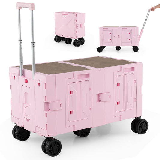 Collapsible Wagon Cart Foldable Utility Cart with Telescoping Handle-Pink