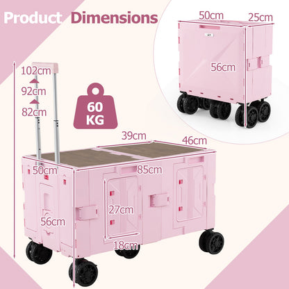 Collapsible Wagon Cart Foldable Utility Cart with Telescoping Handle-Pink