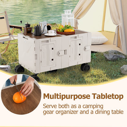 Collapsible Wagon Cart Foldable Utility Cart with Telescoping Handle-White