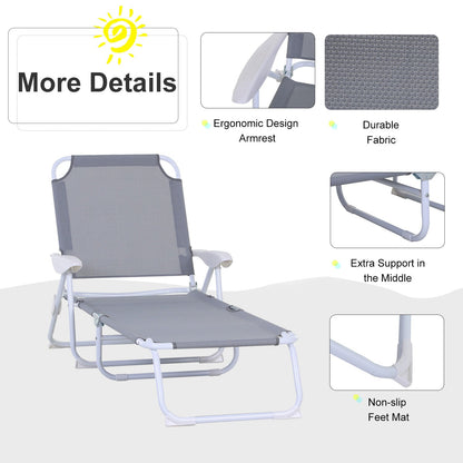 Outsunny Reclining Lounge Chair with 4-Level Adjustable Backrest Folding Sun Beach Lounger for Patio Garden Silver