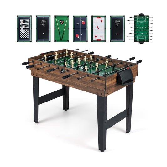 10-in-1 Combo Game Table Set Multi-Game Table with Foosball-Brown