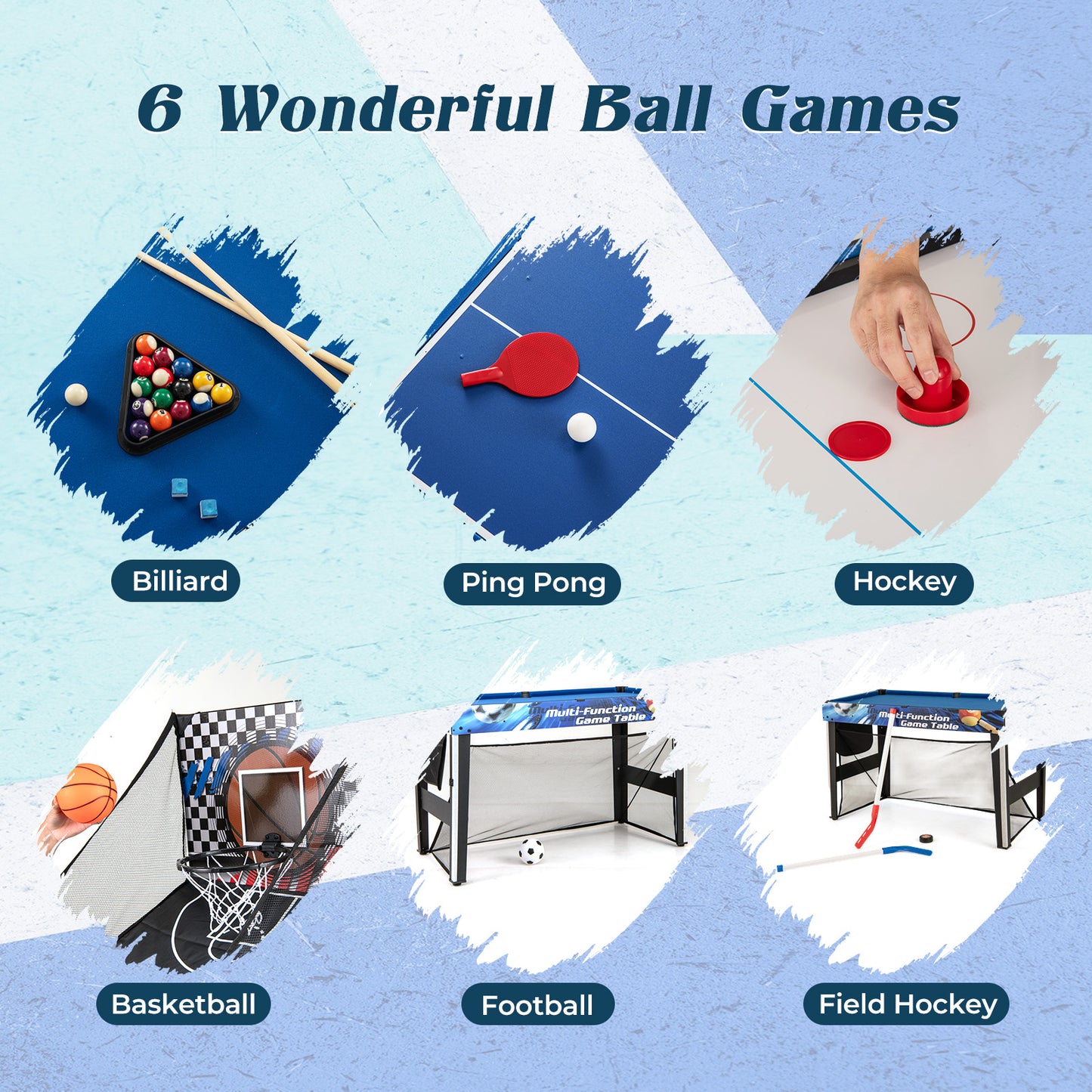 10-in-1 Combo Game Table Set Multi Game Table with Table Tennis-Blue