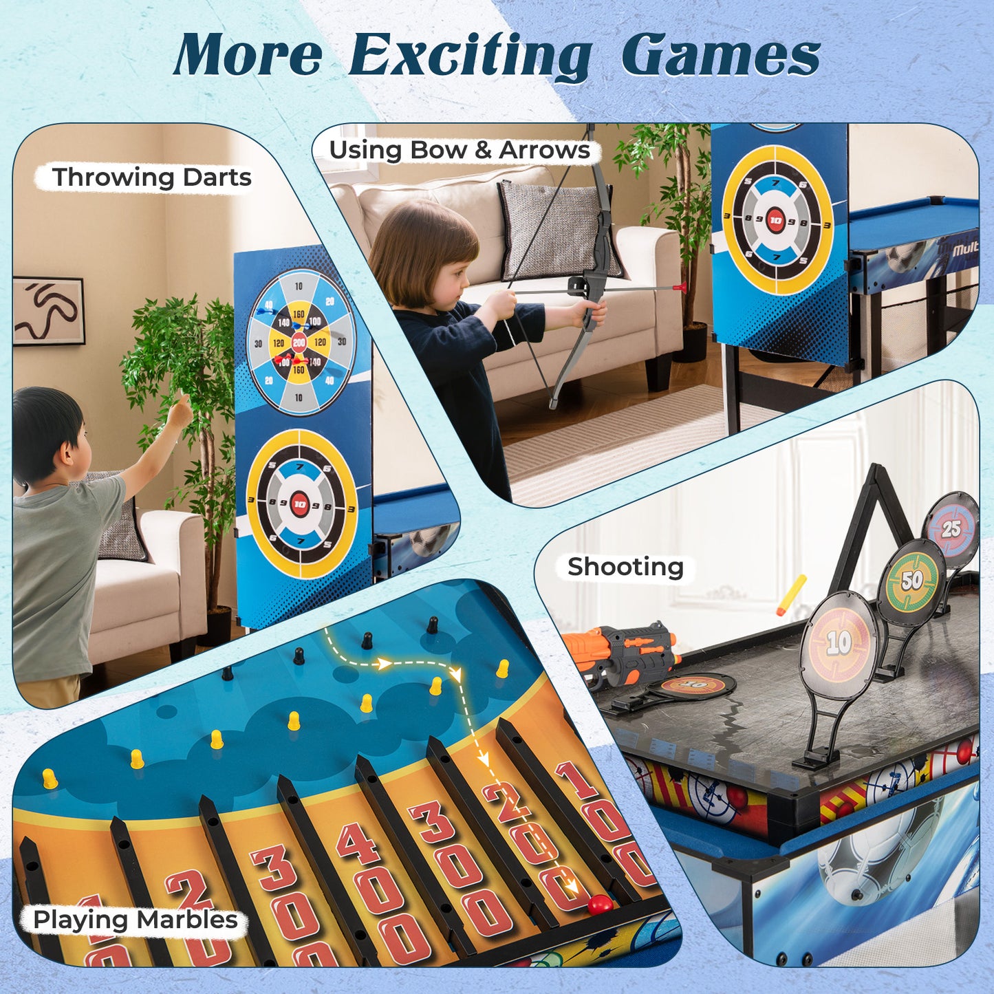 10-in-1 Combo Game Table Set Multi Game Table with Table Tennis-Blue