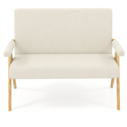 Comfy Upholstered Sherpa Couch with Armrests and Wooden Legs-Beige