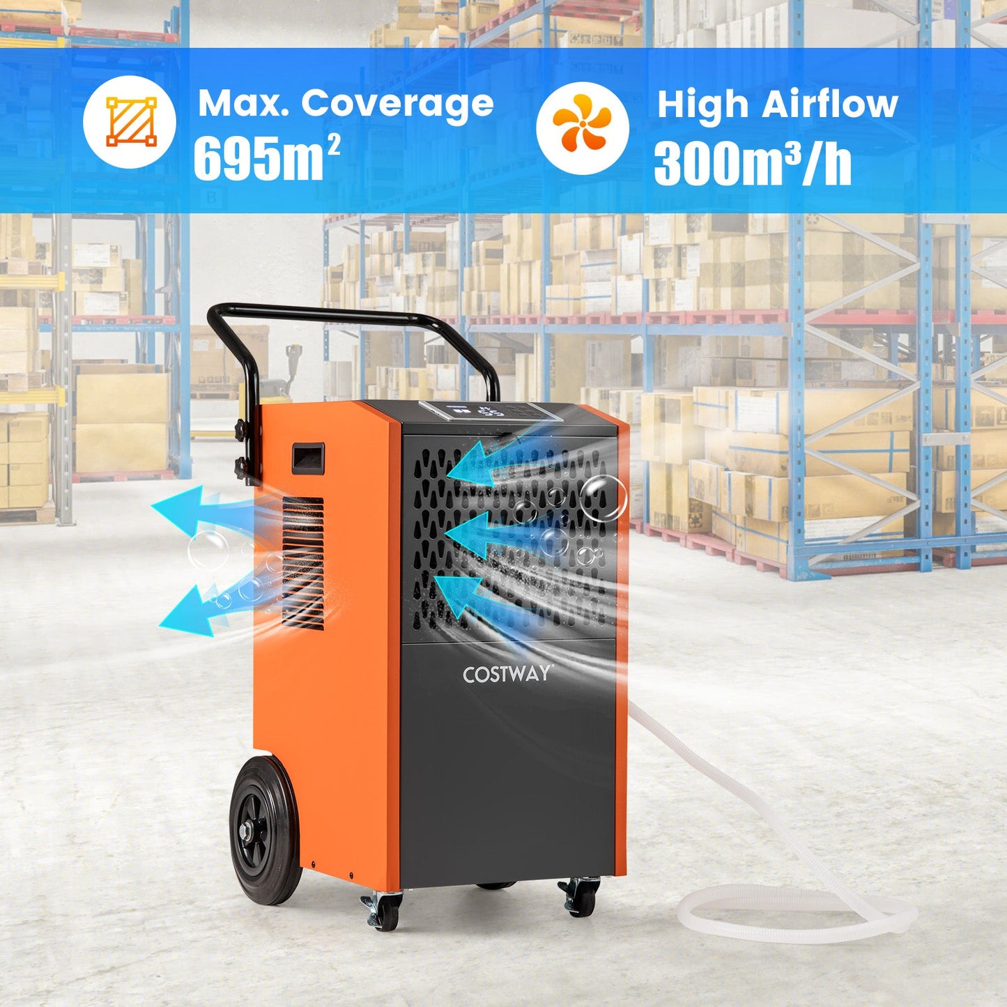 73 L/Day Commercial Dehumidifier with Drain Hose and Timer-Orange