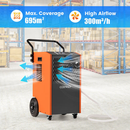 73 L/Day Commercial Dehumidifier with Drain Hose and Timer-Orange