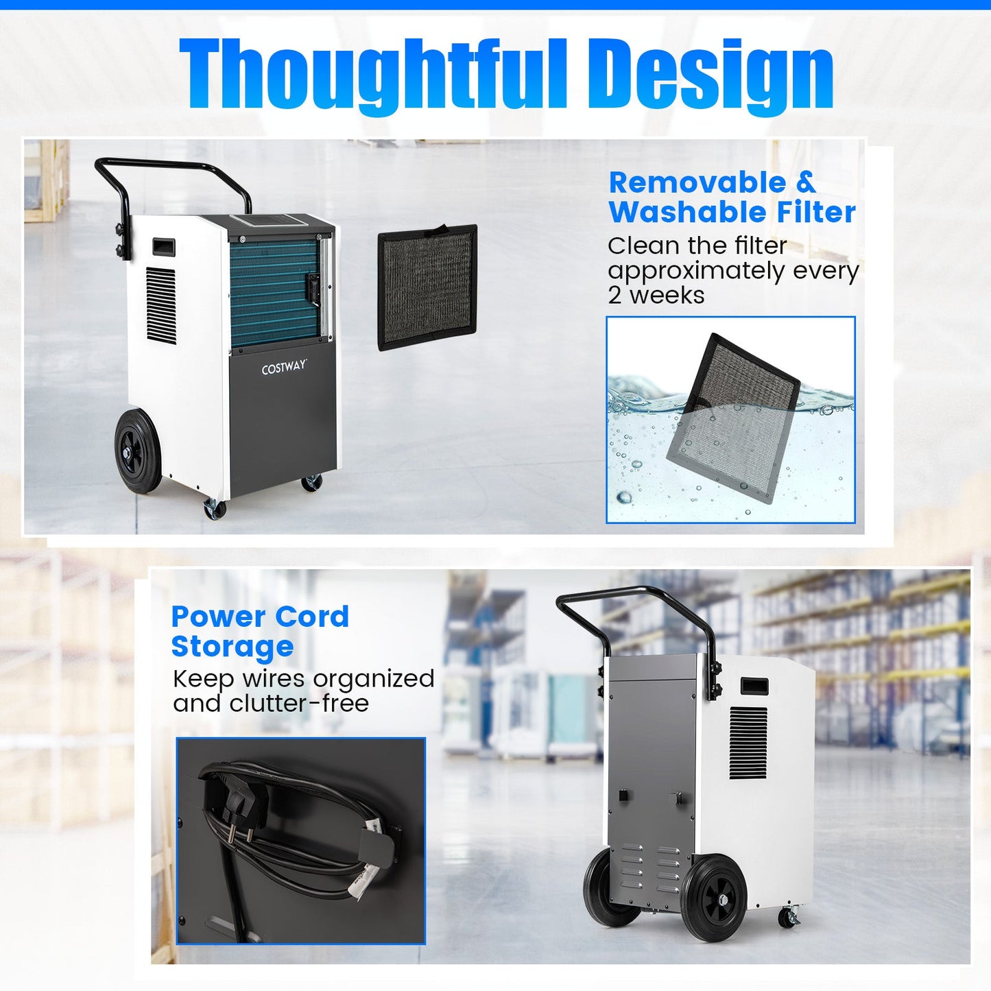 73 L/Day Commercial Dehumidifier with Drain Hose and Timer-White