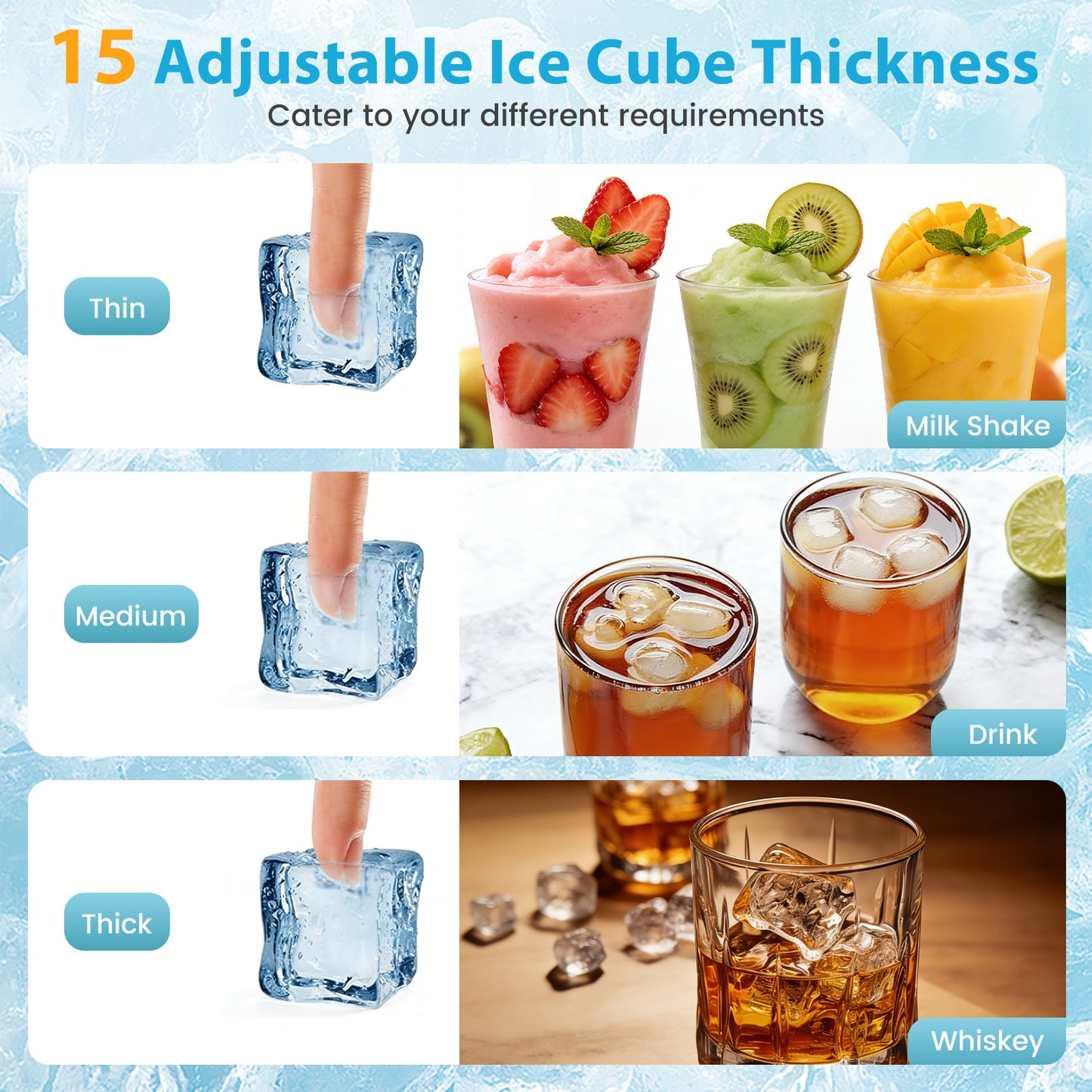 Commercial Ice Maker with 16 kg Storage Capacity and Adjustable Ice Cube Thickness-Silver