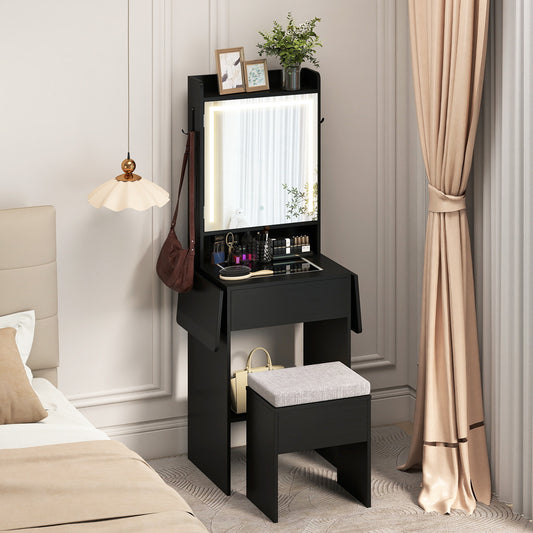 Compact Makeup Dressing Table with Visible Glass Top and Power Outlets-Black