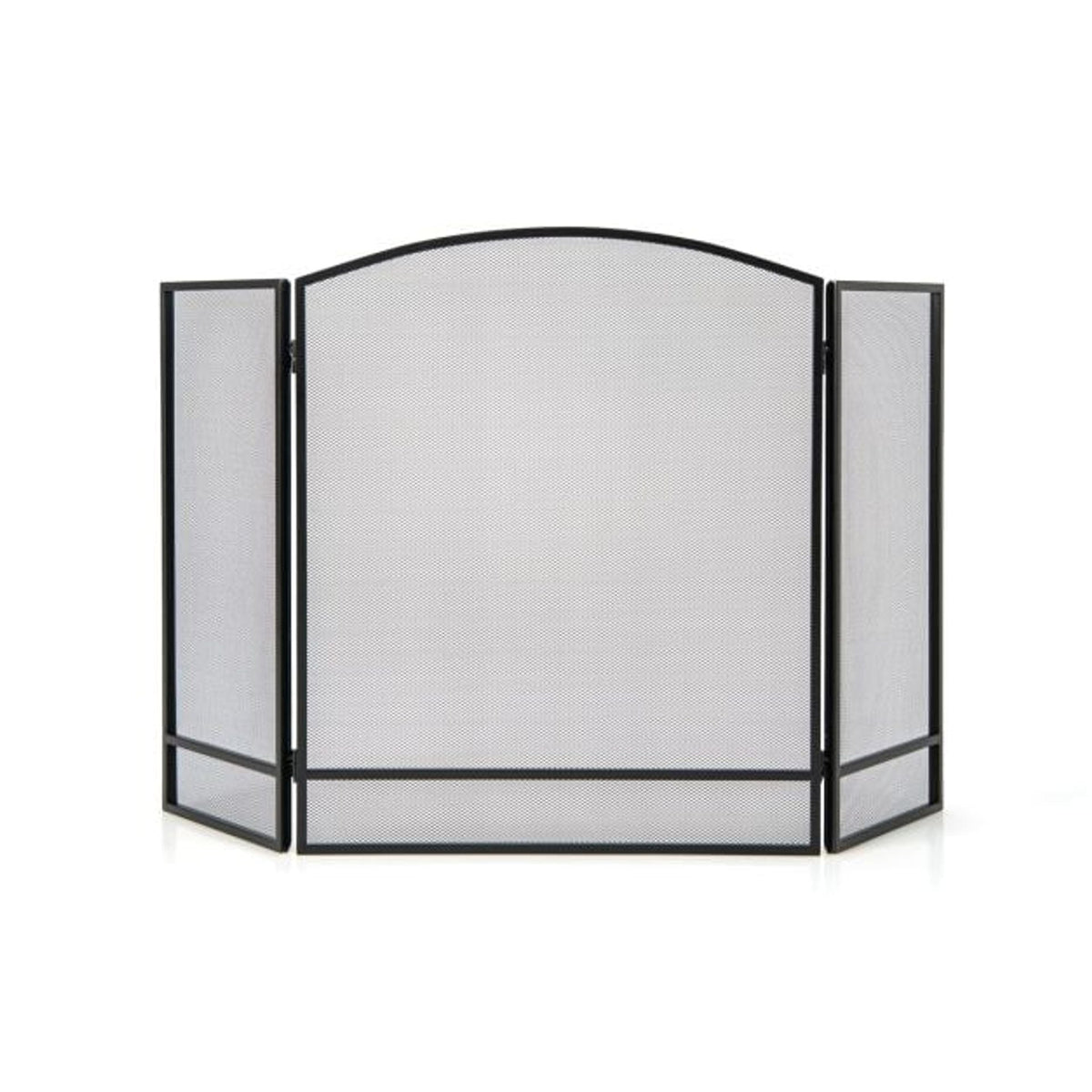 Complete Fireplace Companion Set: Folding 3-Panel Fire Screen & Deer Pattern Firewood Rack