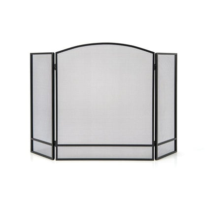 Complete Fireplace Companion Set: Folding 3-Panel Fire Screen & Deer Pattern Firewood Rack