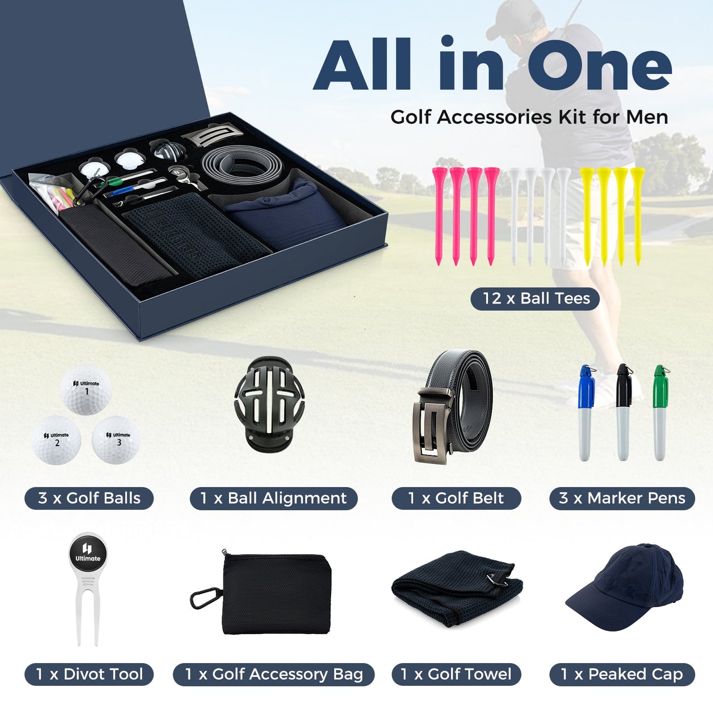 Complete Golf Accessories Set Hi-End Golf Gift Box for Men/Women-B