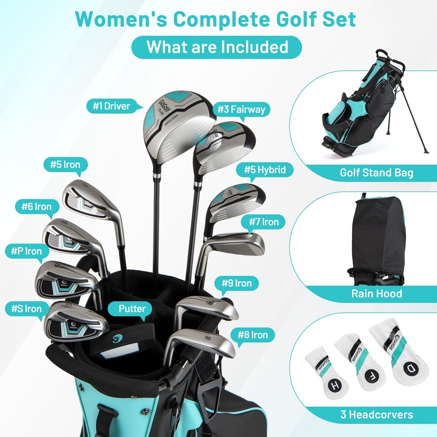 Women's Complete Golf Clubs and Bag Set Right Handed-Green