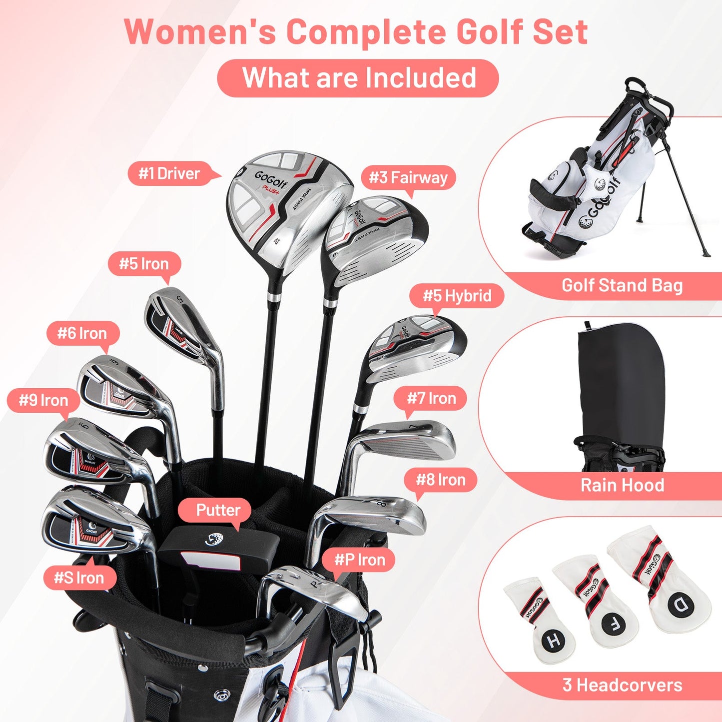 Women's Complete Golf Clubs and Bag Set Right Handed-Red