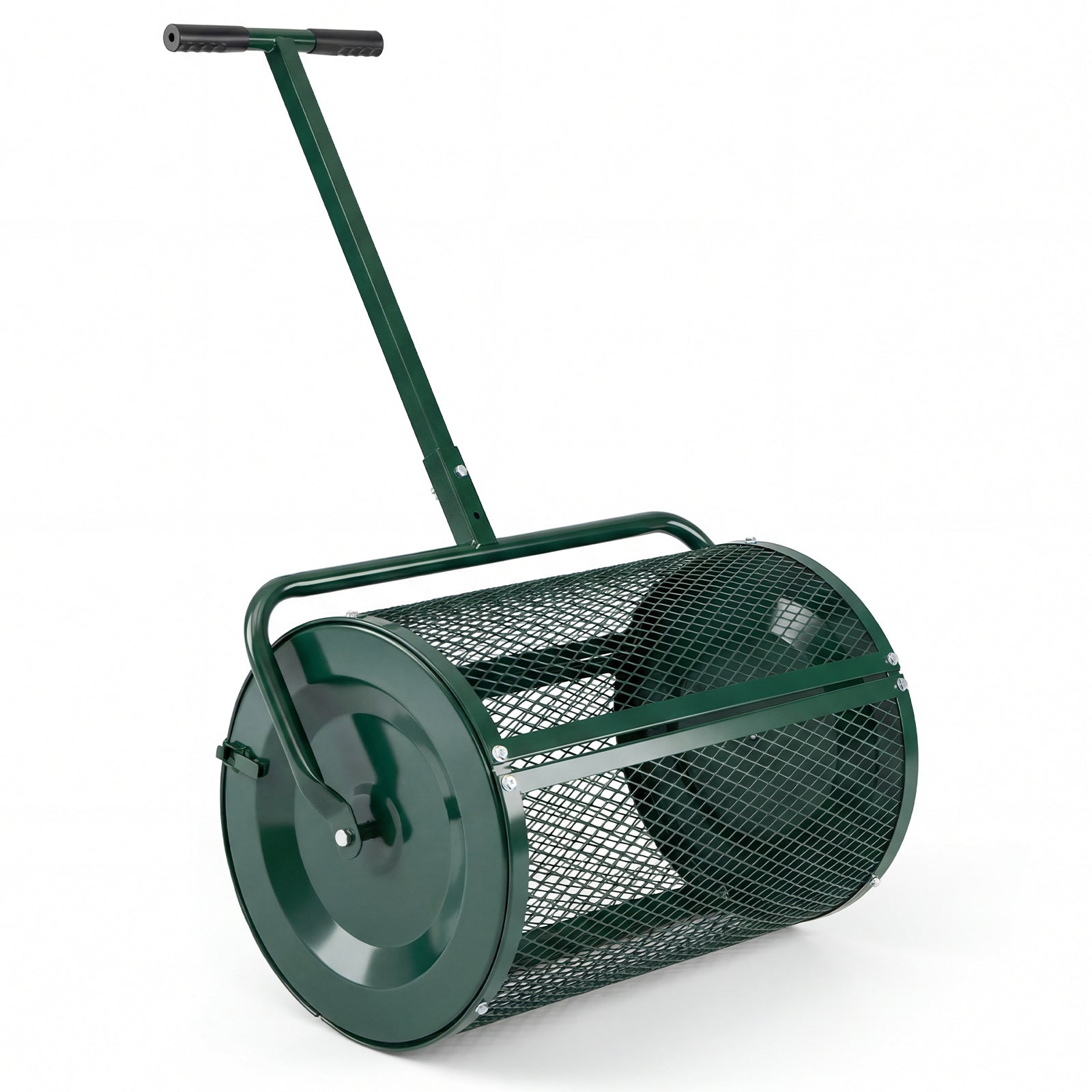 Compost Spreader 61cm Peat Moss Spreader Roller with Height-adjustable T-shape Handle-Green