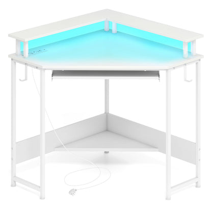Computer Corner Desk with LED Charging Station and Monitor Stand-White