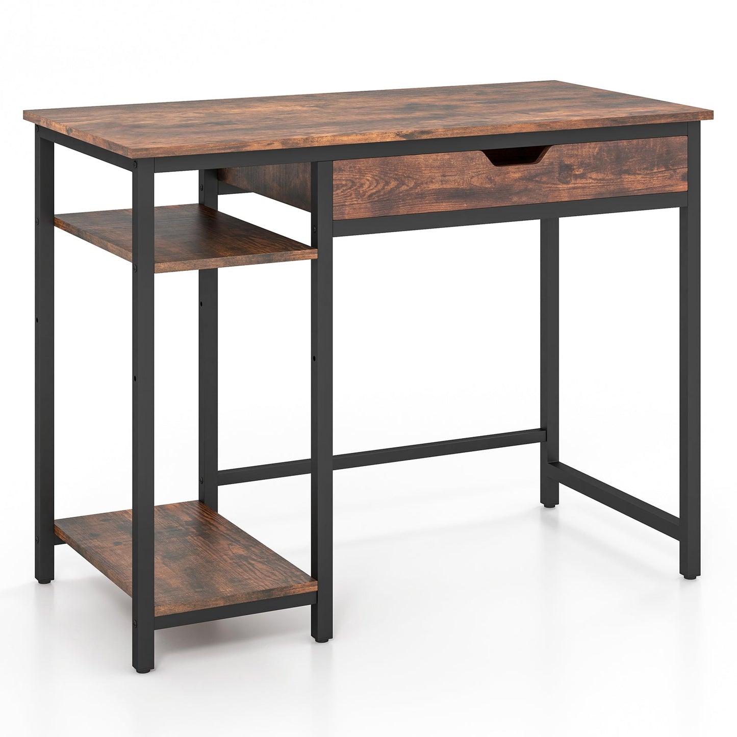 100 CM Industrial Home Office Desk with Drawer and Adjustable Shelf-Rustic Brown