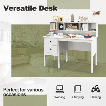 120 cm Computer Desk with 5-Cube Hutch and 2 Drawers-White