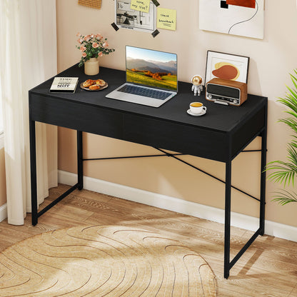 Computer Desk with 2 Drawers Vanity Table with Heavy-Duty Metal Frame-Black