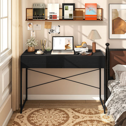Computer Desk with 2 Drawers Vanity Table with Heavy-Duty Metal Frame-Black