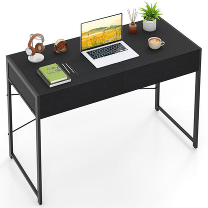 Computer Desk with 2 Drawers Vanity Table with Heavy-Duty Metal Frame-Black