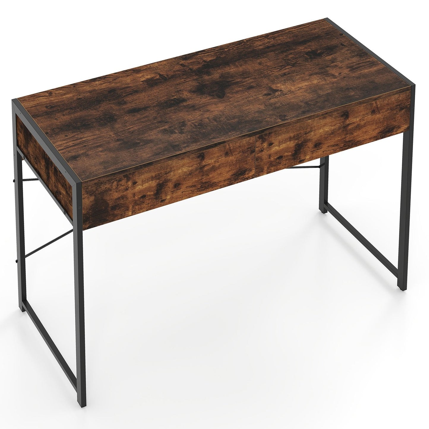 Computer Desk with 2 Drawers Vanity Table with Heavy-Duty Metal Frame-Rustic Brown