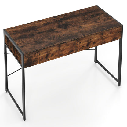 Computer Desk with 2 Drawers Vanity Table with Heavy-Duty Metal Frame-Rustic Brown