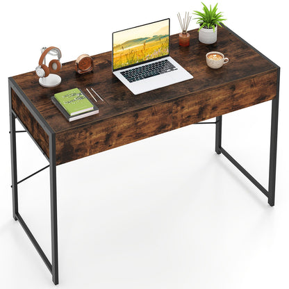 Computer Desk with 2 Drawers Vanity Table with Heavy-Duty Metal Frame-Rustic Brown