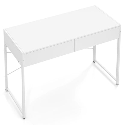 Computer Desk with 2 Drawers Vanity Table with Heavy-Duty Metal Frame-White