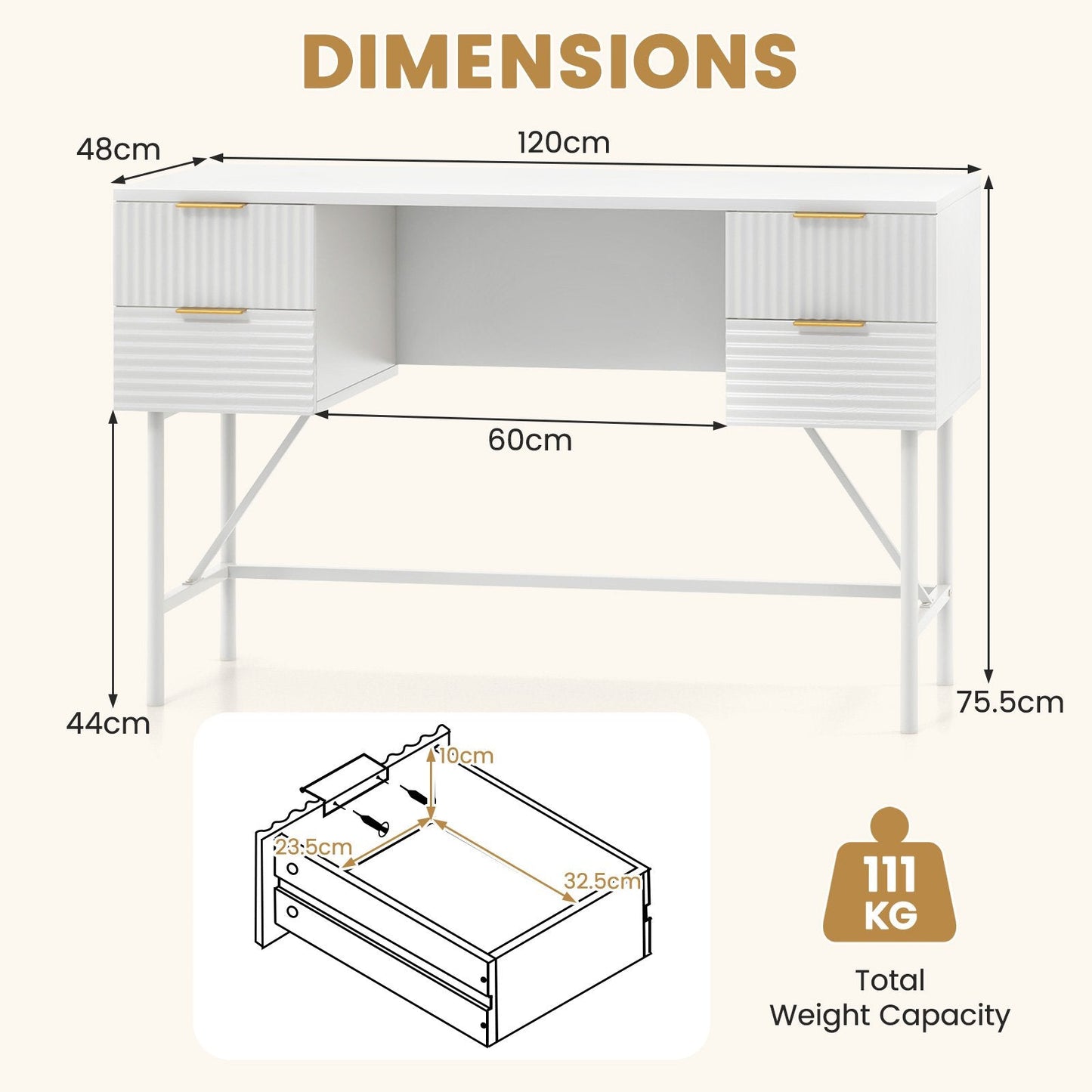 Modern Computer Desk with 4 Drawers and Storage-White