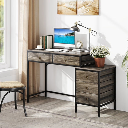 Computer Desk with 5 Drawers and Side File Cabinet-Grey