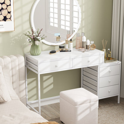 Computer Desk with 5 Drawers and Side File Cabinet-White