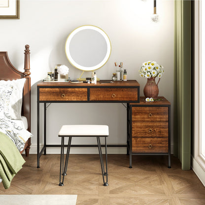 Computer Desk with 5 Drawers and Side File Cabinet-Rustic Brown