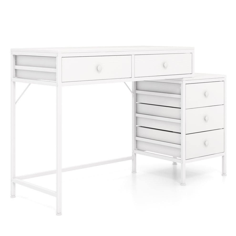 Computer Desk with 5 Drawers and Side File Cabinet-White – Furniture Wave