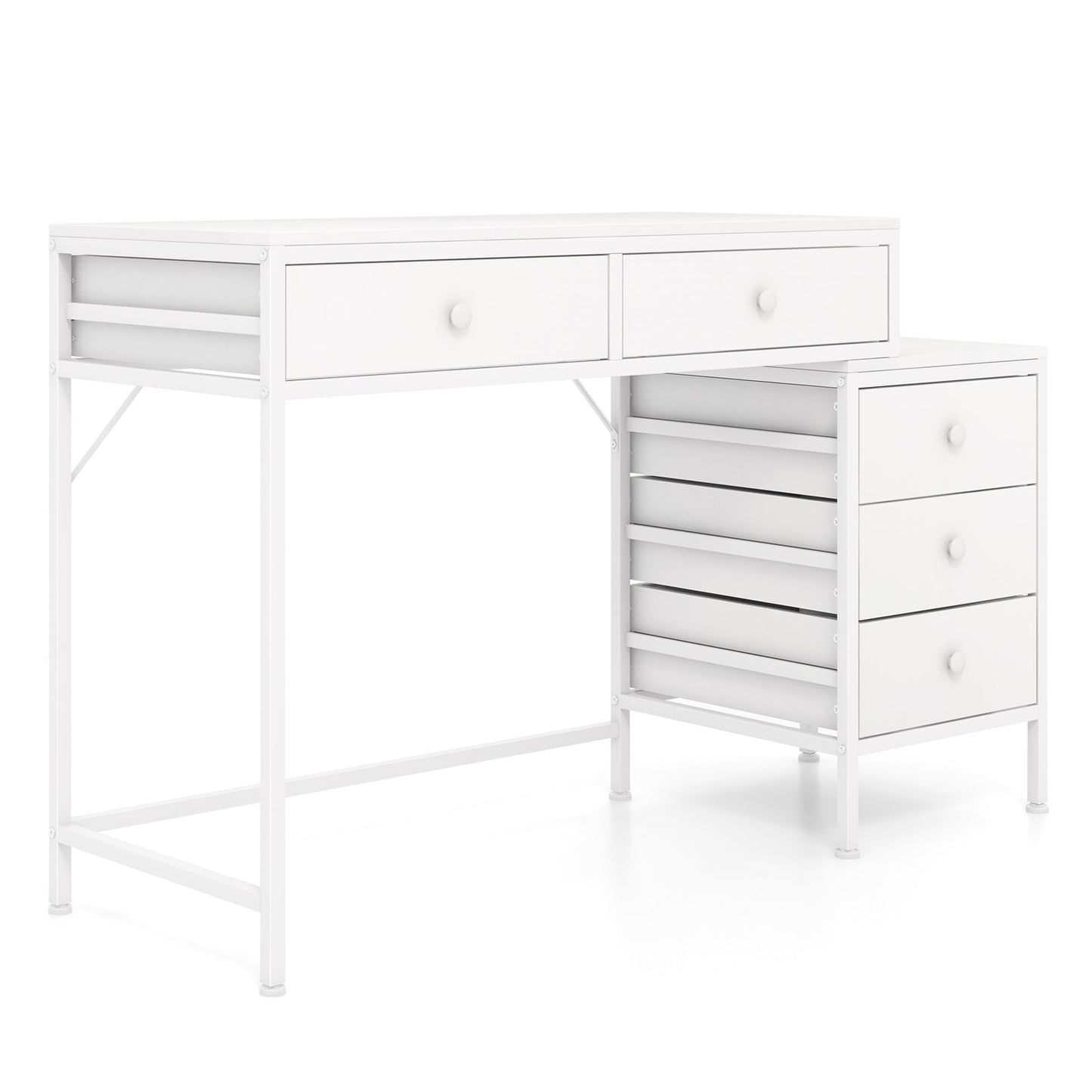 Computer Desk with 5 Drawers and Side File Cabinet-White
