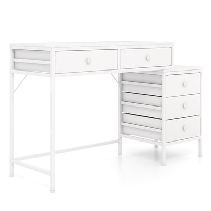 Computer Desk with 5 Drawers and Side File Cabinet-White
