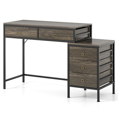 Computer Desk with 5 Drawers and Side File Cabinet-Grey