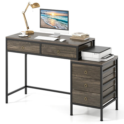 Computer Desk with 5 Drawers and Side File Cabinet-Grey