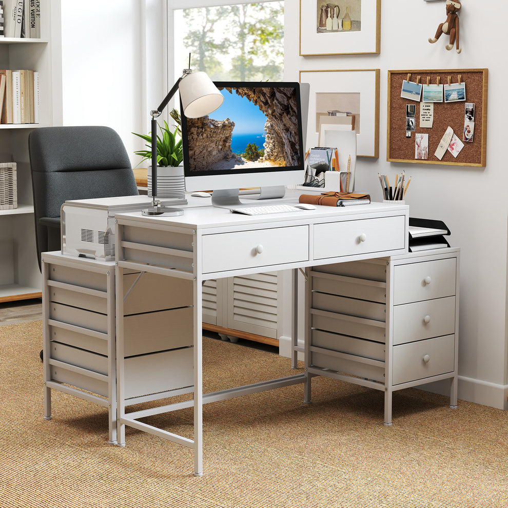 Computer Desk with 5 Drawers and Side File Cabinet-White – Furniture Wave