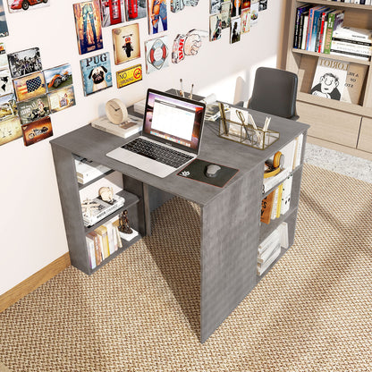 Computer Desk with Bookshelf for Study Living Room-Grey