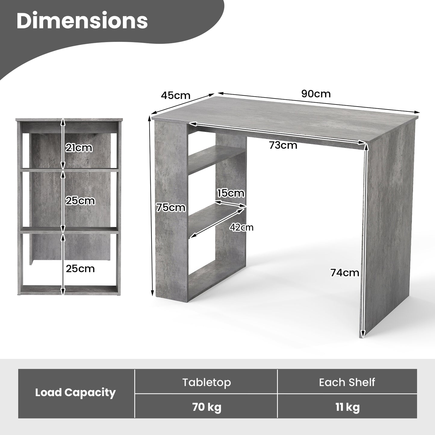 Computer Desk with Bookshelf for Study Living Room-Grey
