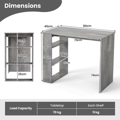 Computer Desk with Bookshelf for Study Living Room-Grey